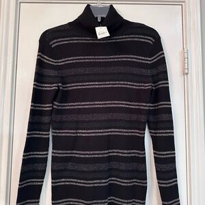 Cato Striped Black and Gray Turtleneck Sweater